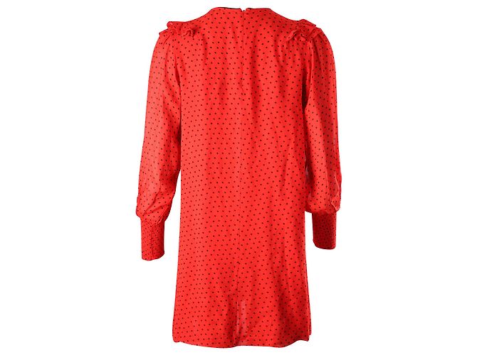 Ganni Polka Dot Rüschenkleid aus roter Viskose - Ansicht 3