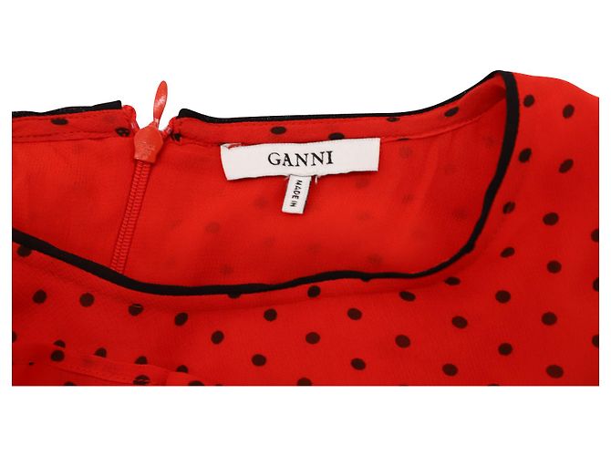 Ganni Polka Dot Rüschenkleid aus roter Viskose - Ansicht 4