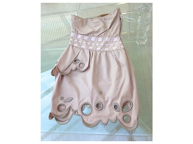 Victor & Rolf VIKTOR&ROLF Trägerloses kurzes Kleid Beige Baumwolle Pink - Ansicht 3