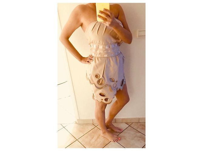 Victor & Rolf VIKTOR&ROLF Trägerloses kurzes Kleid Beige Baumwolle Pink - Ansicht 6