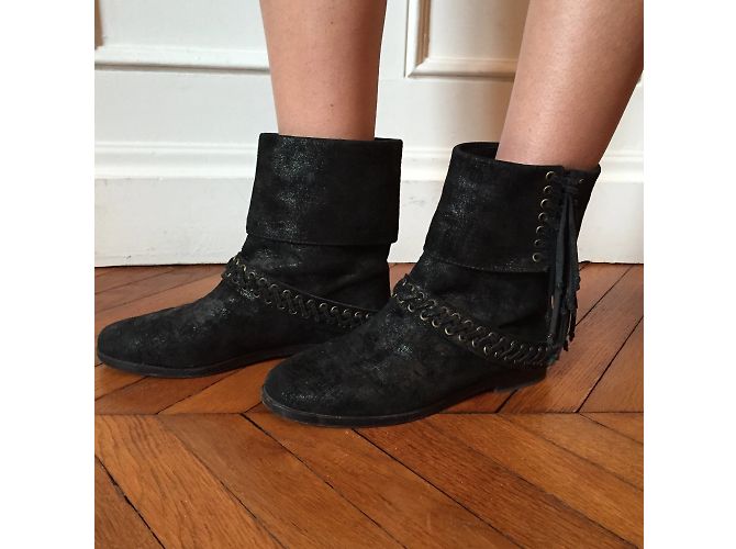 Botines BALMAIN T.EU 37 de ante Negro - vista 8