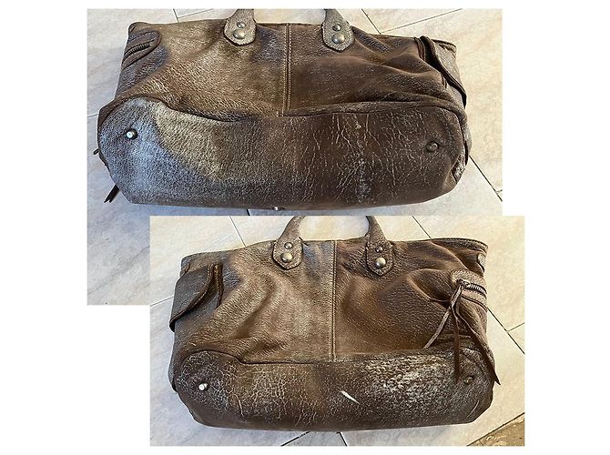 Sac Cabas Maliparmi en Cuir Écru Argenté Marron clair - vue 3