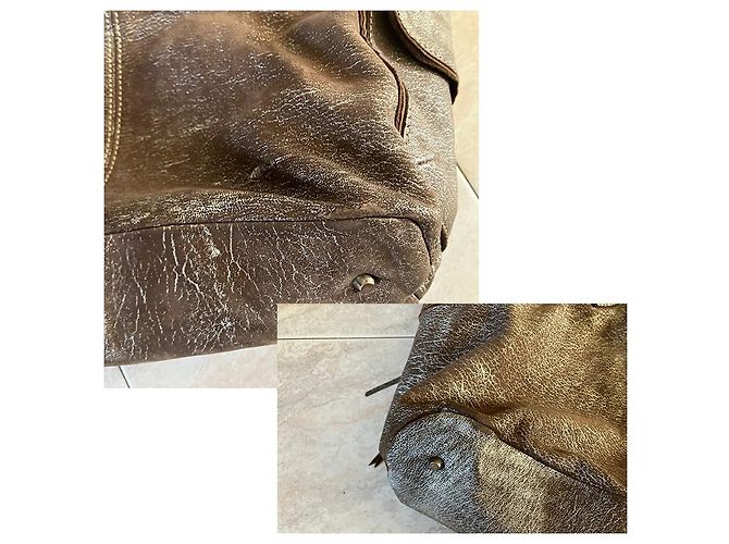 Sac Cabas Maliparmi en Cuir Écru Argenté Marron clair - vue 4