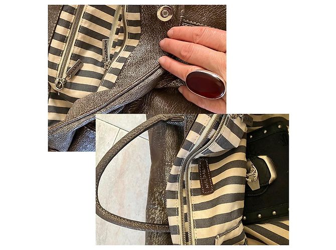 Sac Cabas Maliparmi en Cuir Écru Argenté Marron clair - vue 5