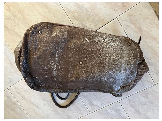 Sac Cabas Maliparmi en Cuir Écru Argenté Marron clair - vue 6