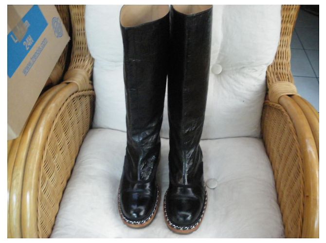Stivali Chanel in vernice nera Nero - vista 12