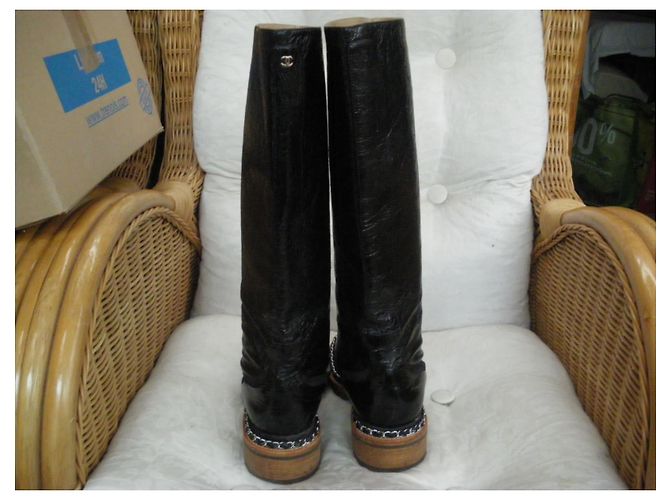 Stivali Chanel in vernice nera Nero - vista 4