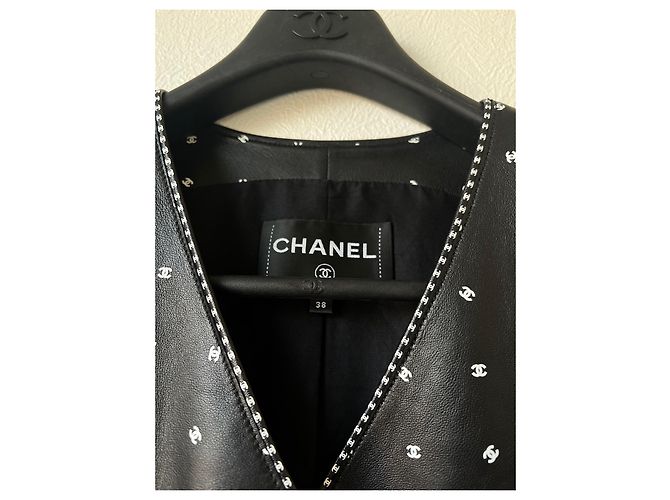 Chanel LOGO CC ärmellose Lederweste schwarz - Ansicht 10