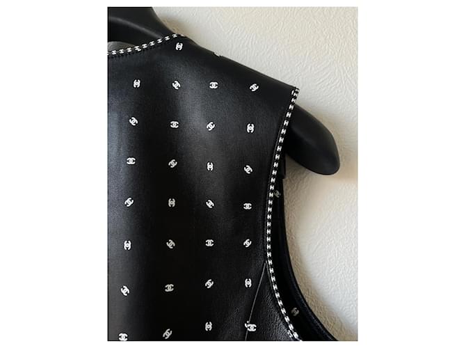 Chanel LOGO CC ärmellose Lederweste schwarz - Ansicht 11