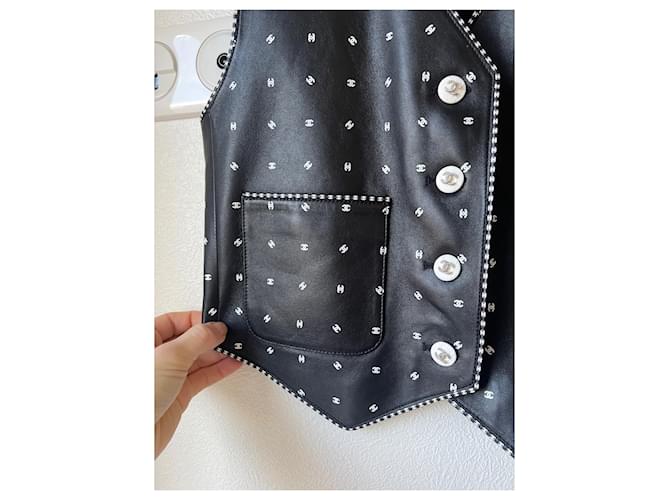 Chanel LOGO CC ärmellose Lederweste schwarz - Ansicht 2
