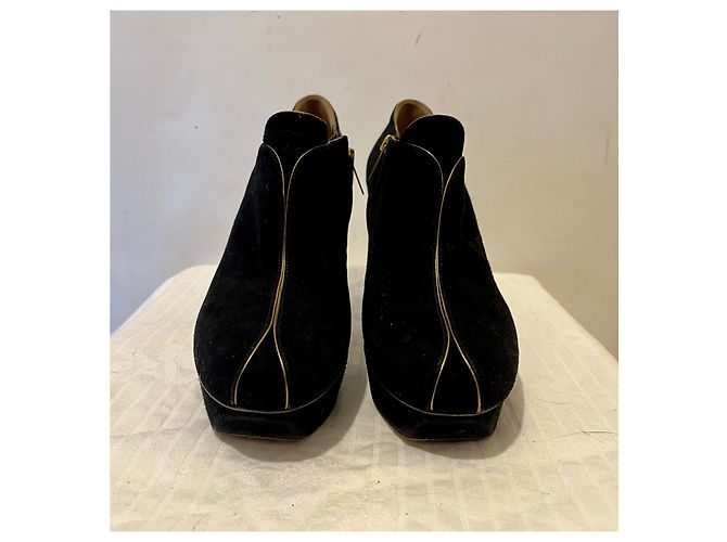 Yves Saint Laurent Botins TripToo YSL com debrum dourado Preto - vista 2