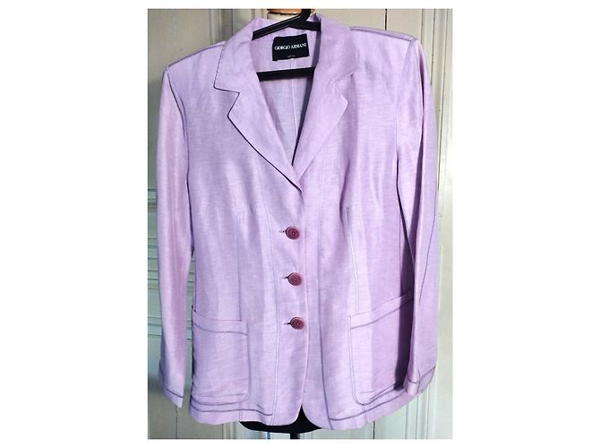 GIORGIO ARMANI CHAQUETA LIGHT CHIC MINIMALIST EMERISED LINO T 48 Púrpura - vista 8