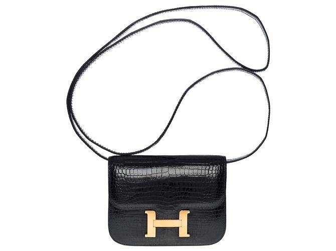 Pochette Hermès Micro Constance in coccodrillo porosus nero - vista 2