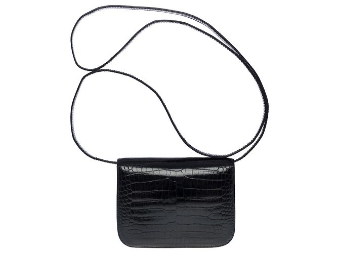 Pochette Hermès Micro Constance in coccodrillo porosus nero - vista 3
