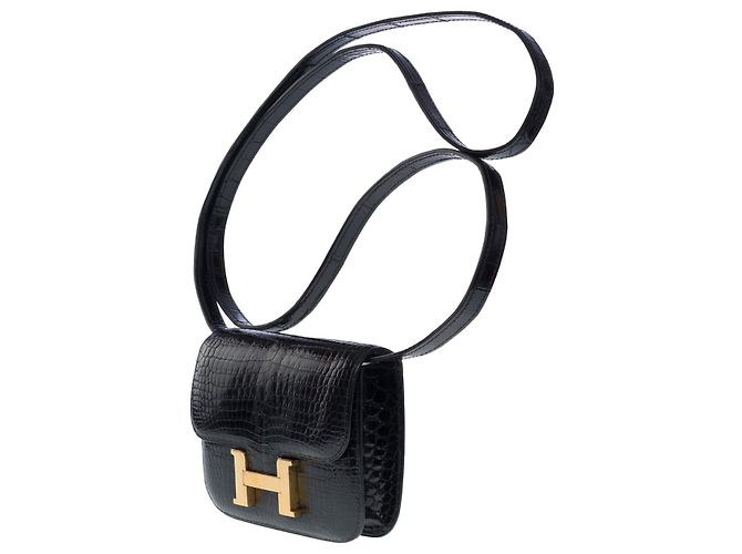 Pochette Hermès Micro Constance in coccodrillo porosus nero - vista 4
