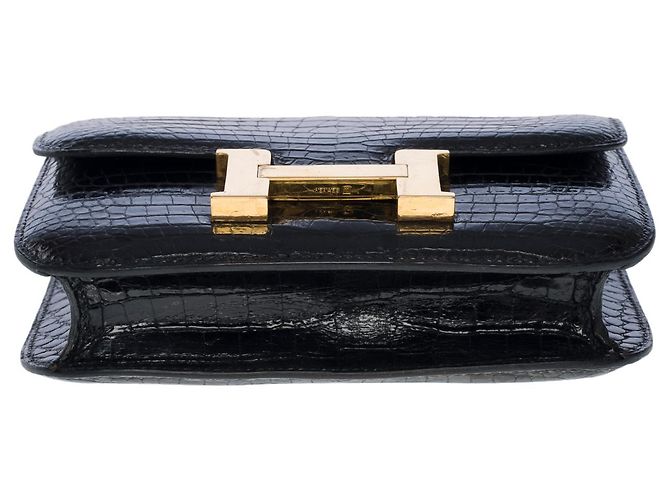 Pochette Hermès Micro Constance in coccodrillo porosus nero - vista 9