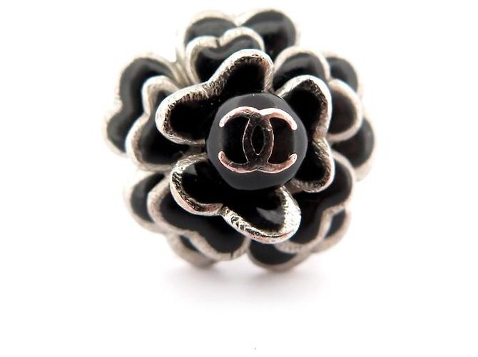 CHANEL CAMELIA T-RING 52 RING AUS SILBERMETALL UND SCHWARZEM EMAILLE SCHWARZEM EMAILLE - Ansicht 2