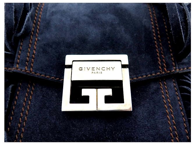NUOVA BORSA GIVENCHY PICCOLA CON FRANGE GV3 BORSA A MANO A SPALLA IN CAMOSCIO BLU Blu navy - vista 13