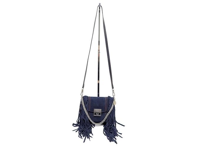 NUOVA BORSA GIVENCHY PICCOLA CON FRANGE GV3 BORSA A MANO A SPALLA IN CAMOSCIO BLU Blu navy - vista 2