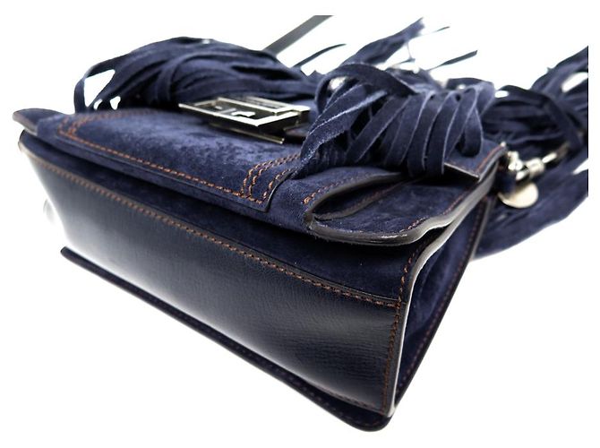 NUOVA BORSA GIVENCHY PICCOLA CON FRANGE GV3 BORSA A MANO A SPALLA IN CAMOSCIO BLU Blu navy - vista 3