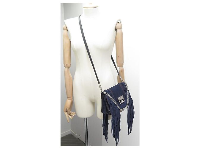 NUOVA BORSA GIVENCHY PICCOLA CON FRANGE GV3 BORSA A MANO A SPALLA IN CAMOSCIO BLU Blu navy - vista 5