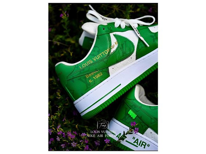 Baskets Louis Vuitton Nike Air Force 1 Low Vert Cuir - vue 4