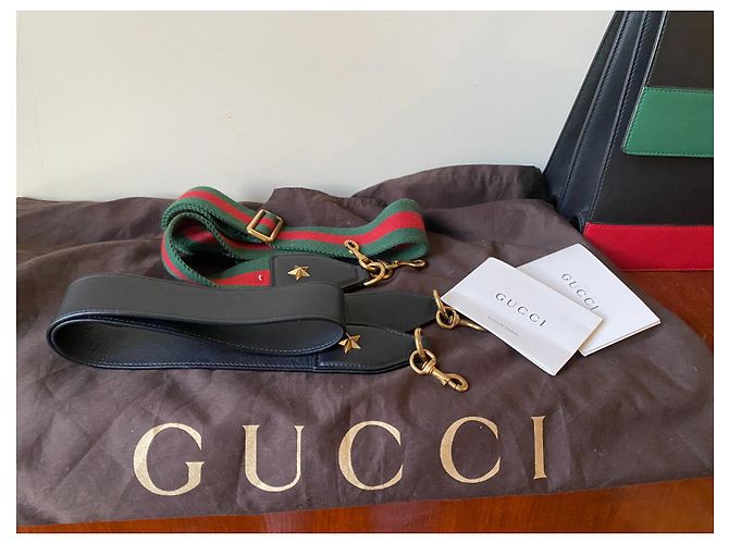 Gucci blu marino, Verde e Rosso Pelle di vitello liscia Pelle Large Dionysus Bamboo Blu navy - vista 10