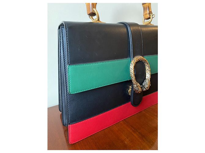 Gucci blu marino, Verde e Rosso Pelle di vitello liscia Pelle Large Dionysus Bamboo Blu navy - vista 12