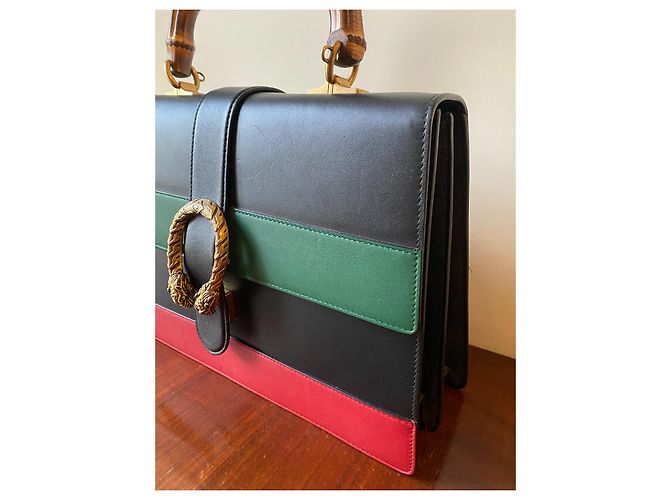 Gucci blu marino, Verde e Rosso Pelle di vitello liscia Pelle Large Dionysus Bamboo Blu navy - vista 13