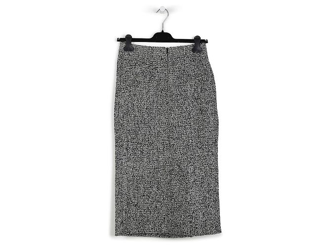 Falda midi drapeada de poliéster y lana negra/blanca de Elie Saab con abertura - vista 2