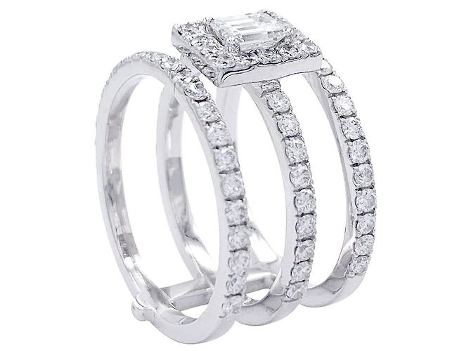 Bague Edouard Nahum, "Trilogie Emeraude", diamants, or blanc. - vue 2