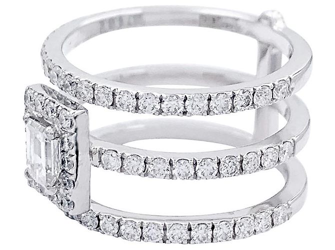 Bague Edouard Nahum, "Trilogie Emeraude", diamants, or blanc. - vue 3
