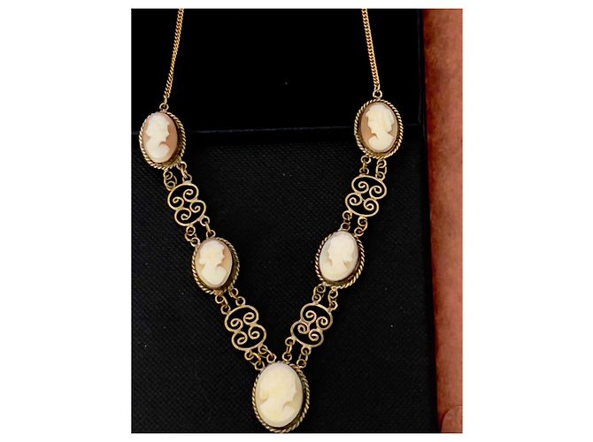 Autre Marque Collana Art Déco 1950/1960 a Vermil (argento + oro) con 5 veri cammei di agata. - vista 2