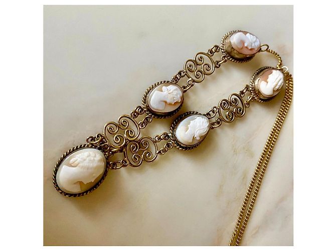 Autre Marque Collana Art Déco 1950/1960 a Vermil (argento + oro) con 5 veri cammei di agata. - vista 3