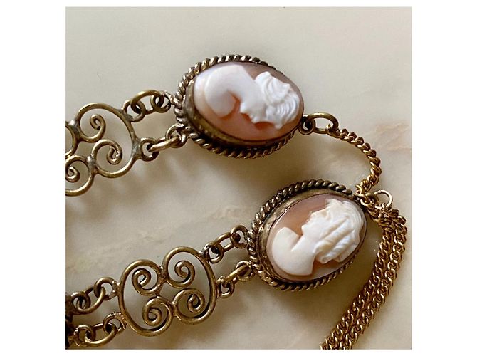 Autre Marque Collana Art Déco 1950/1960 a Vermil (argento + oro) con 5 veri cammei di agata. - vista 4