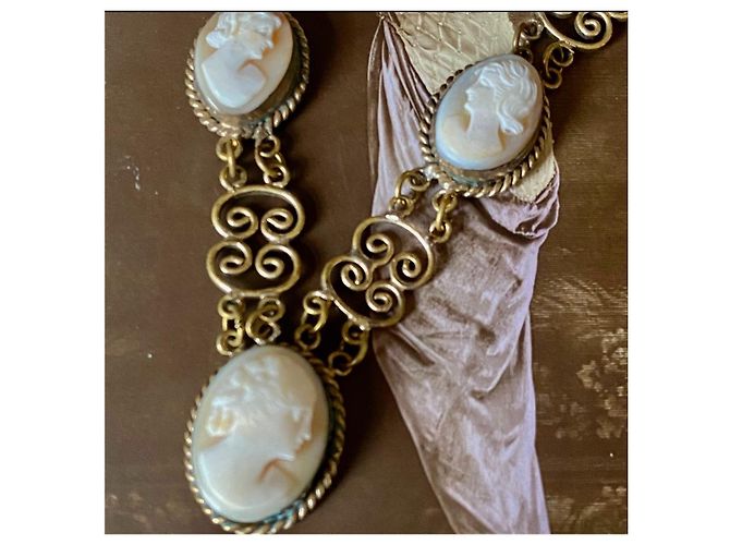 Autre Marque Collana Art Déco 1950/1960 a Vermil (argento + oro) con 5 veri cammei di agata. - vista 6