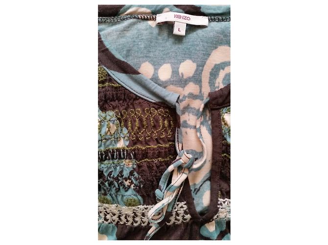 Túnica Kenzo em viscose verde chocolate e creme - vista 4