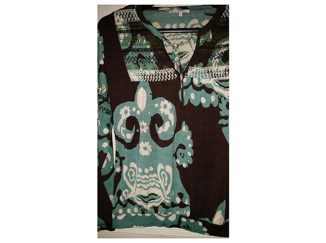Túnica Kenzo em viscose verde chocolate e creme - vista 6