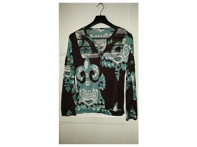 Túnica Kenzo em viscose verde chocolate e creme - vista 7