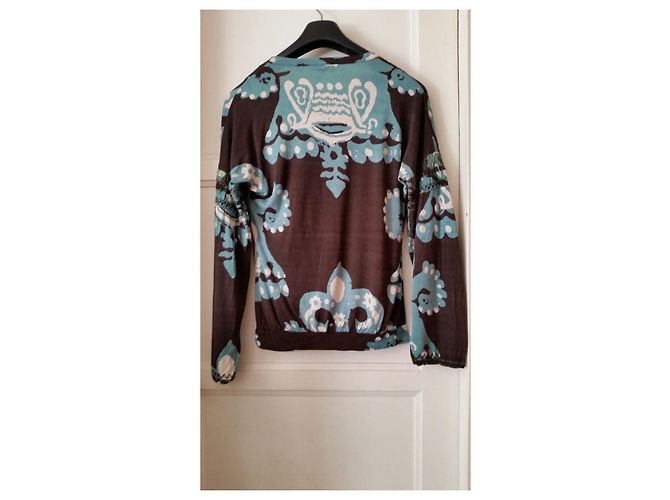 Túnica Kenzo em viscose verde chocolate e creme - vista 8