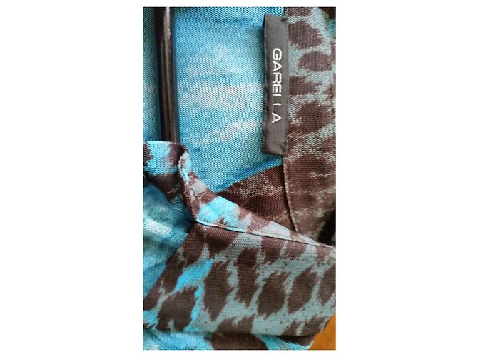Autre Marque Camicia Garella in tulle mesh blu turchese e marrone a fiori Cioccolato - vista 4