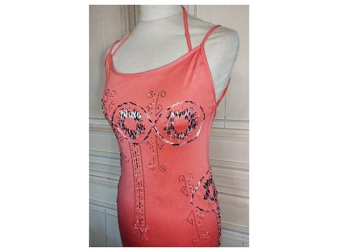 CACHAREL KLEID RÜCKEN SCHIEBENDE SCHNÜRUNG PERLEN CABOCHONS KLEID S 38 Pink Angeln - Ansicht 11