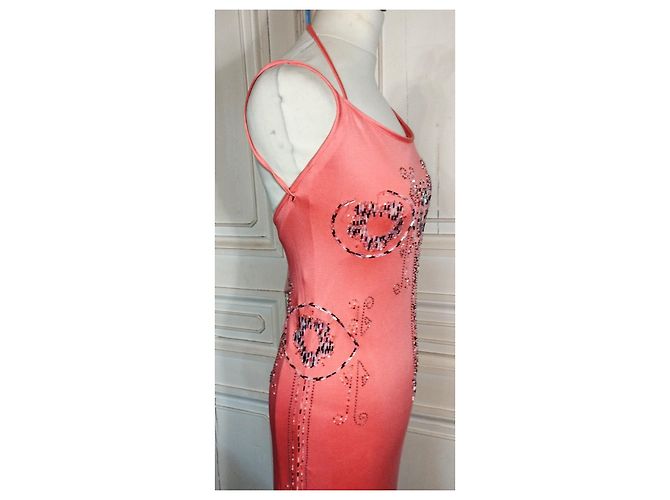 CACHAREL KLEID RÜCKEN SCHIEBENDE SCHNÜRUNG PERLEN CABOCHONS KLEID S 38 Pink Angeln - Ansicht 12