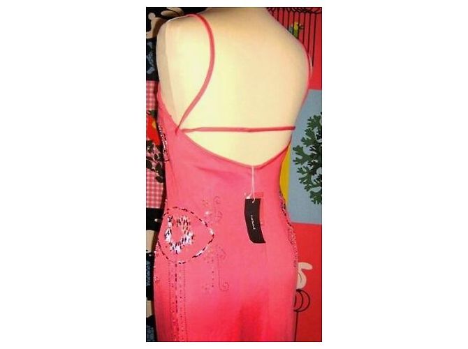 CACHAREL KLEID RÜCKEN SCHIEBENDE SCHNÜRUNG PERLEN CABOCHONS KLEID S 38 Pink Angeln - Ansicht 13