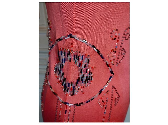 CACHAREL KLEID RÜCKEN SCHIEBENDE SCHNÜRUNG PERLEN CABOCHONS KLEID S 38 Pink Angeln - Ansicht 16