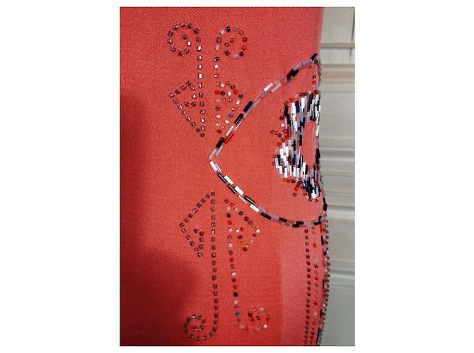 CACHAREL KLEID RÜCKEN SCHIEBENDE SCHNÜRUNG PERLEN CABOCHONS KLEID S 38 Pink Angeln - Ansicht 17
