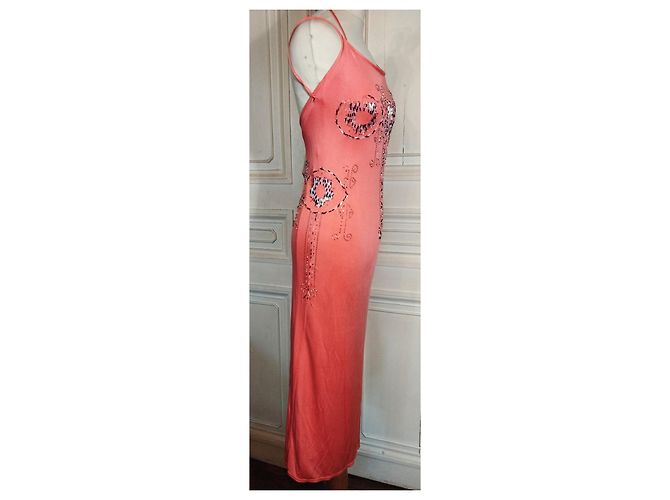 CACHAREL KLEID RÜCKEN SCHIEBENDE SCHNÜRUNG PERLEN CABOCHONS KLEID S 38 Pink Angeln - Ansicht 3