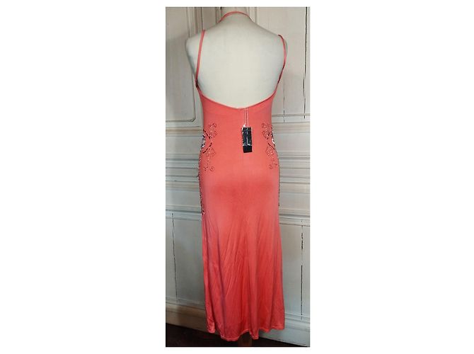 CACHAREL KLEID RÜCKEN SCHIEBENDE SCHNÜRUNG PERLEN CABOCHONS KLEID S 38 Pink Angeln - Ansicht 4