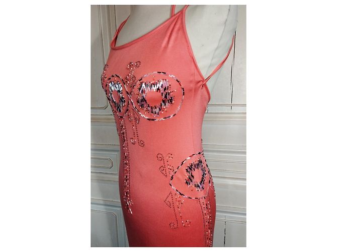 CACHAREL KLEID RÜCKEN SCHIEBENDE SCHNÜRUNG PERLEN CABOCHONS KLEID S 38 Pink Angeln - Ansicht 8
