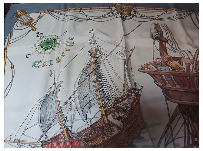 Sciarpa Hermès Caravel in seta blu - vista 3